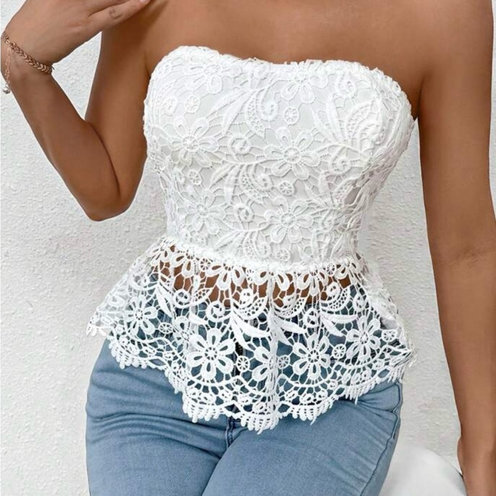Never Been Worn White Lace Strapless Top